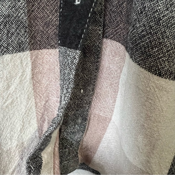 Soft Surroundings Women's Large Carreaux Plaid Linen Blend Back Zip Blouse Beige - Picture 10 of 12